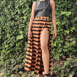 Striped Black and Orange Button-Down Skirt